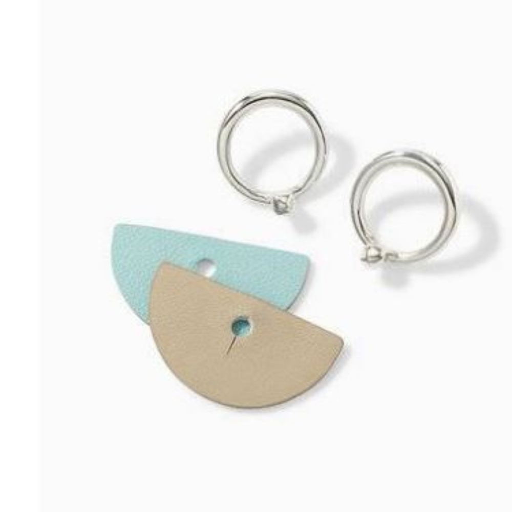 STELLA & DOT Color Pop Silver Hoops Reversible Leather Earrings Set